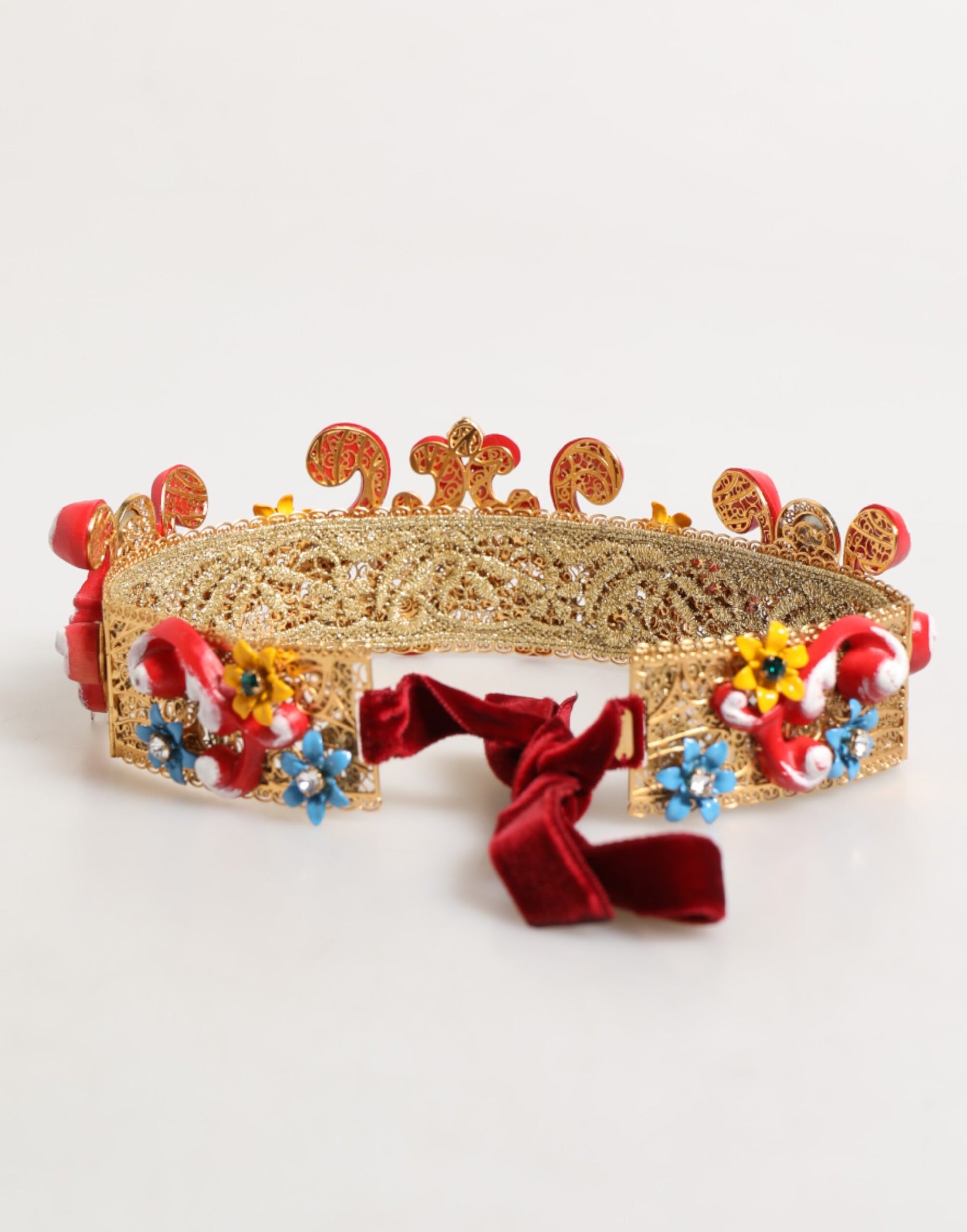 Dolce & Gabbana Red Carretto Multicolor Crystal Gold Tiara Crow Headband - ClickThatClicks 