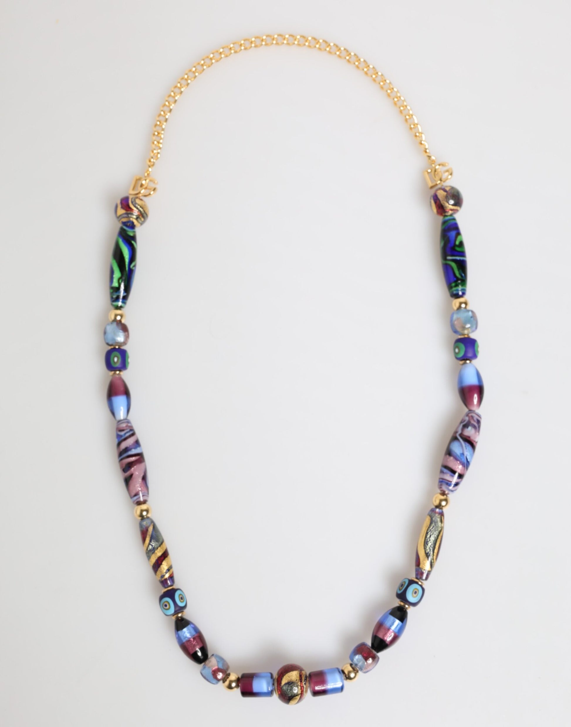 Dolce & Gabbana Multicolor Murano Glass Beads Gold Brass Chain Jewelry Necklace - ClickThatClicks 