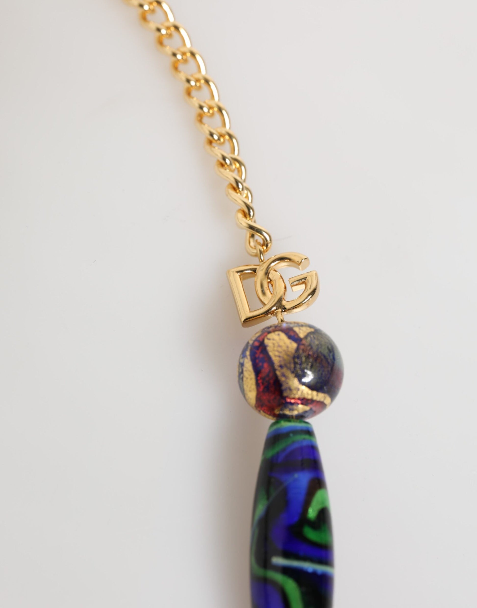 Dolce & Gabbana Multicolor Murano Glass Beads Gold Brass Chain Jewelry Necklace - ClickThatClicks 