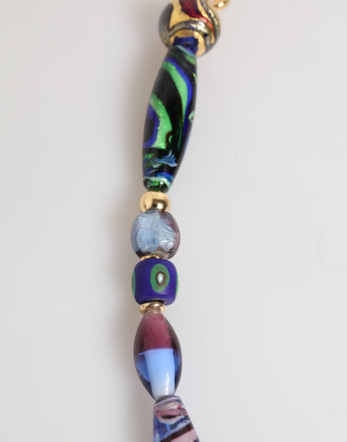 Dolce & Gabbana Multicolor Murano Glass Beads Gold Brass Chain Jewelry Necklace - ClickThatClicks 