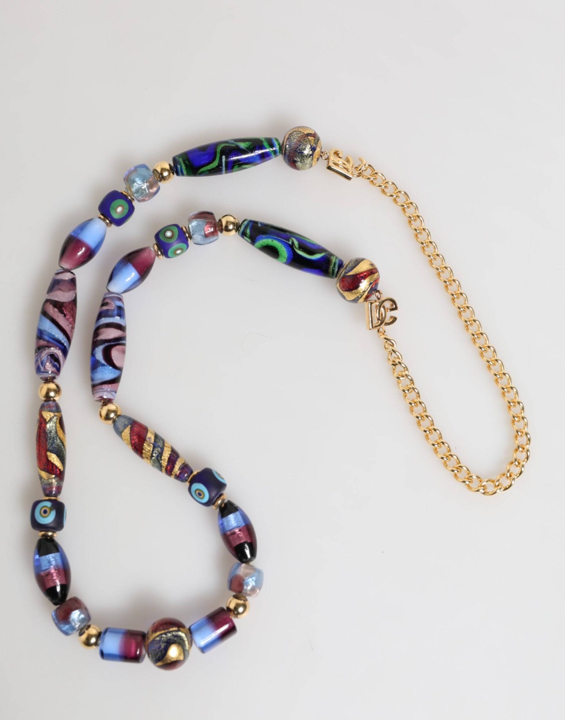 Dolce & Gabbana Multicolor Murano Glass Beads Gold Brass Chain Jewelry Necklace - ClickThatClicks 