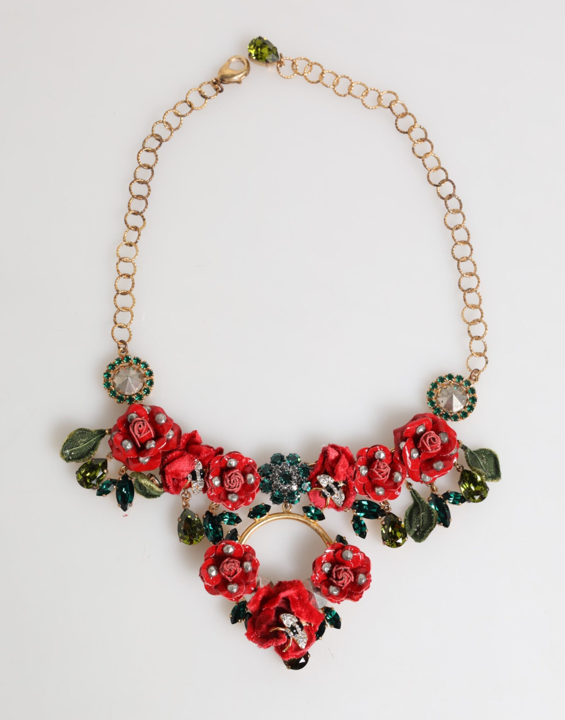Dolce & Gabbana Red Rose Floral Crystal Embellished Statement Jewelry Necklace - ClickThatClicks 
