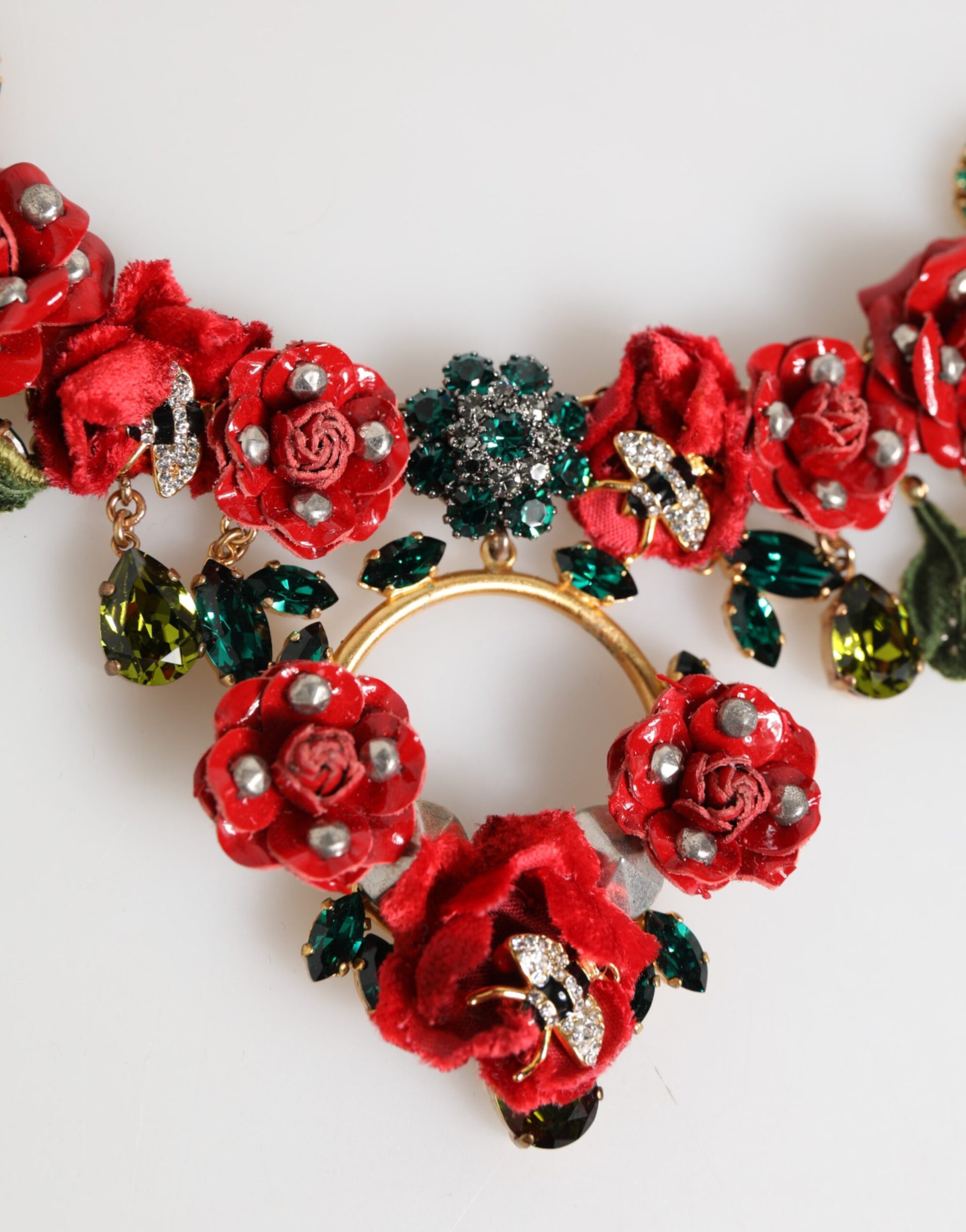 Dolce & Gabbana Red Rose Floral Crystal Embellished Statement Jewelry Necklace - ClickThatClicks 