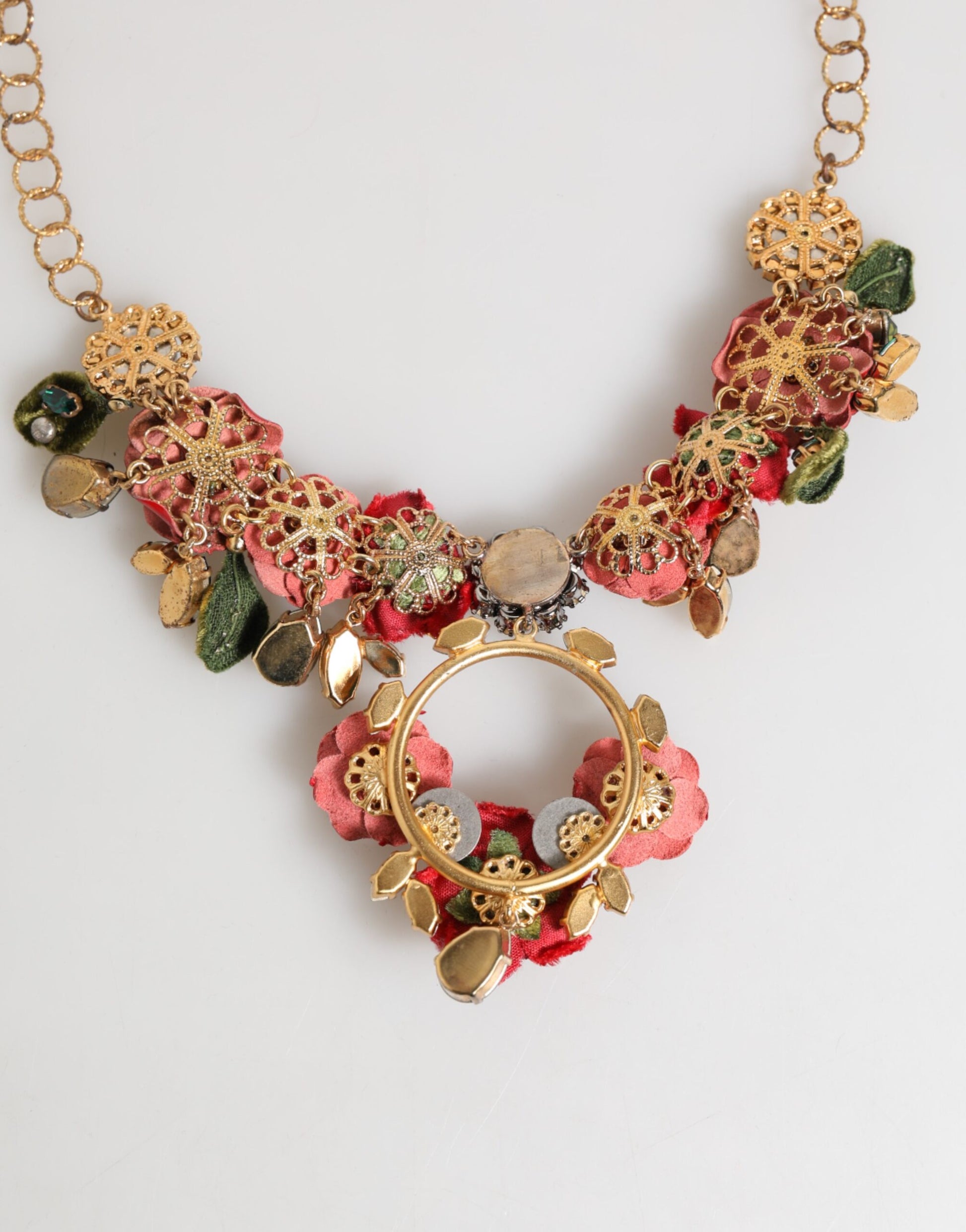 Dolce & Gabbana Red Rose Floral Crystal Embellished Statement Jewelry Necklace - ClickThatClicks 
