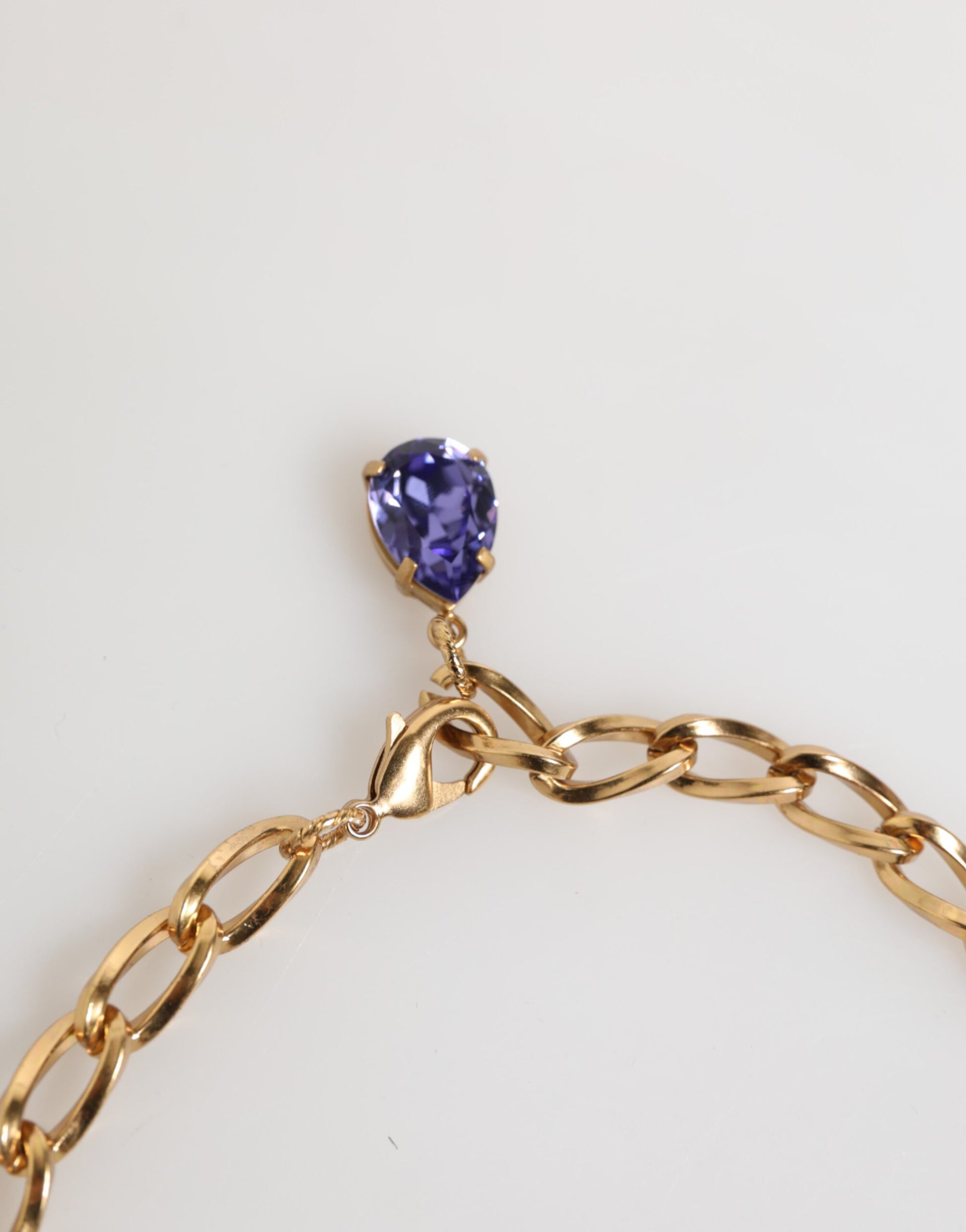 Dolce & Gabbana Gold Brass Crystal Pearl Purple Floral Pendant Jewelry Necklace - ClickThatClicks 