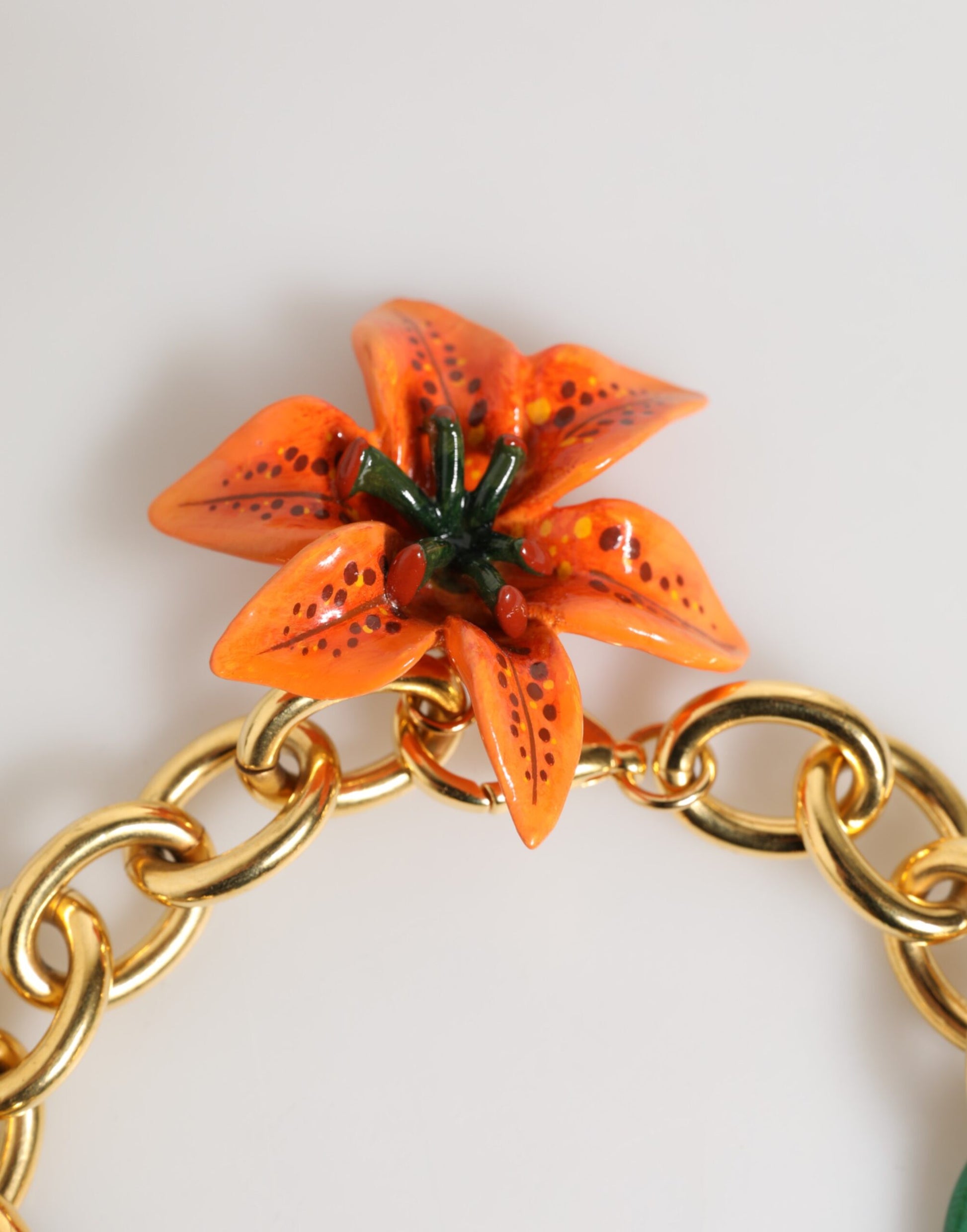 Dolce & Gabbana Multicolor Gold Brass Tiger Lily Floral Chai Necklace - ClickThatClicks 