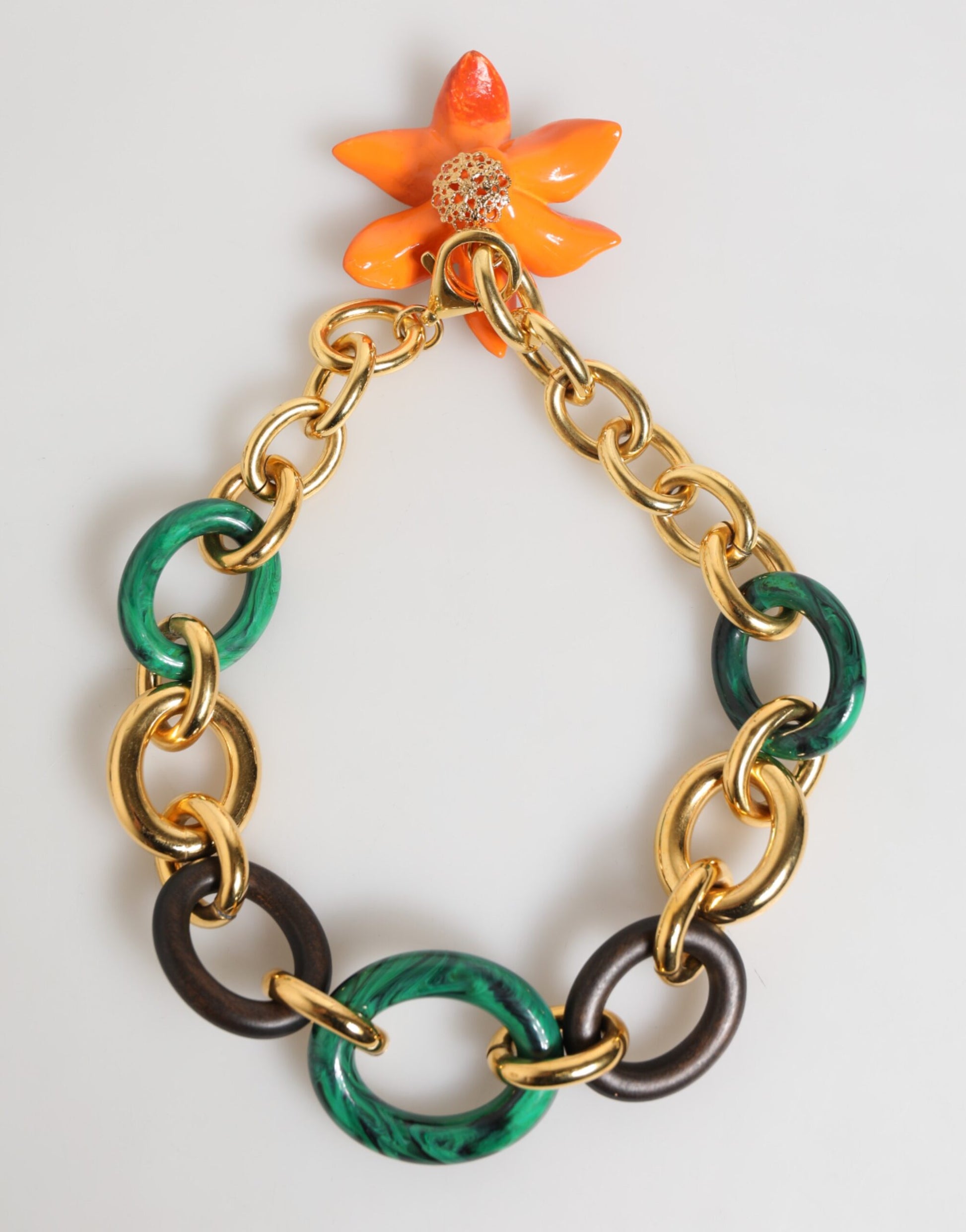Dolce & Gabbana Multicolor Gold Brass Tiger Lily Floral Chai Necklace - ClickThatClicks 
