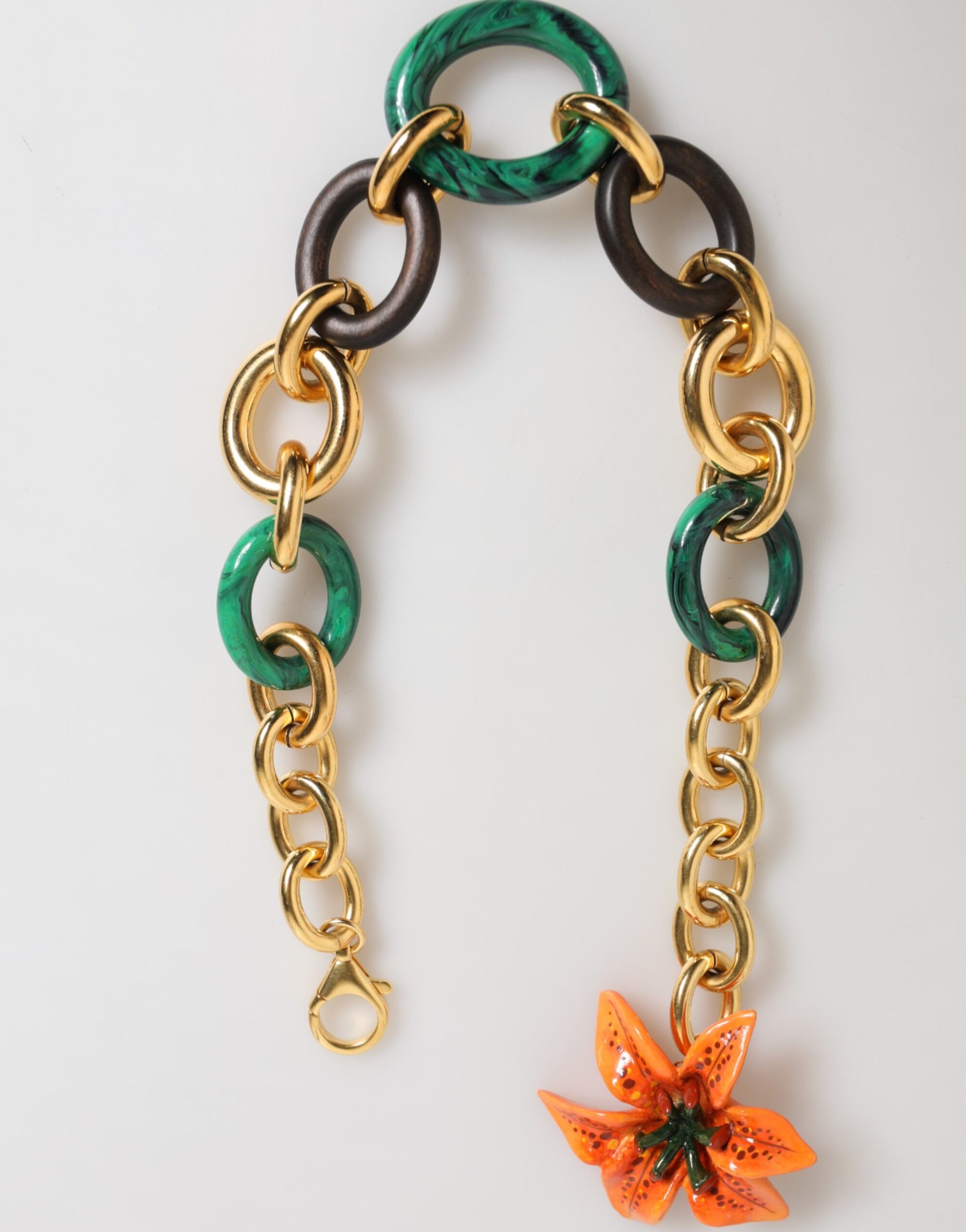 Dolce & Gabbana Multicolor Gold Brass Tiger Lily Floral Chai Necklace - ClickThatClicks 