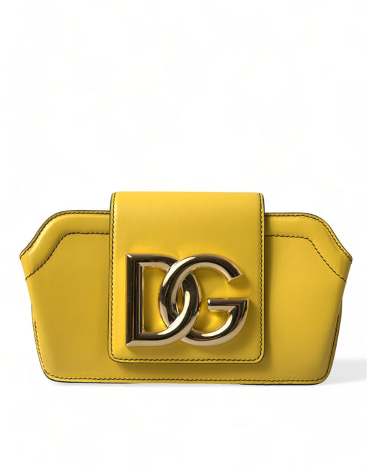 Dolce & Gabbana Yellow Smooth Leather DG Logo Clutch Crossbody Case Bag - ClickThatClicks 