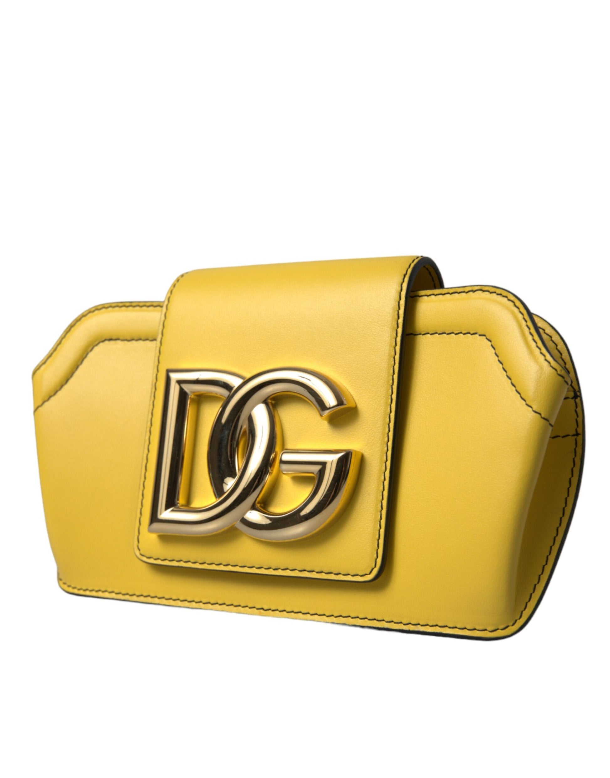 Dolce & Gabbana Yellow Smooth Leather DG Logo Clutch Crossbody Case Bag - ClickThatClicks 