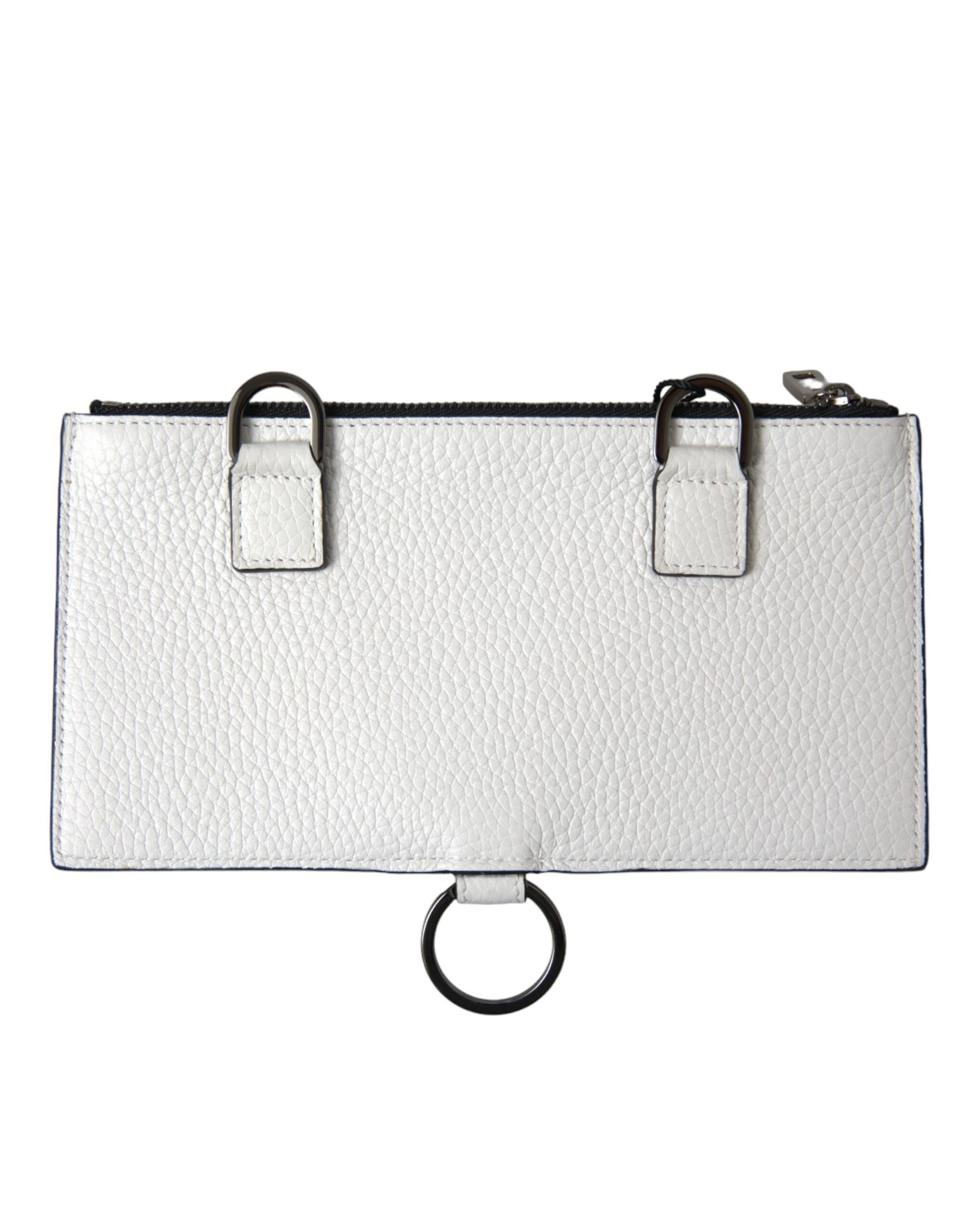 Dolce & Gabbana White Calfskin Leather Large Crossbody Card Holder Wallet - ClickThatClicks 