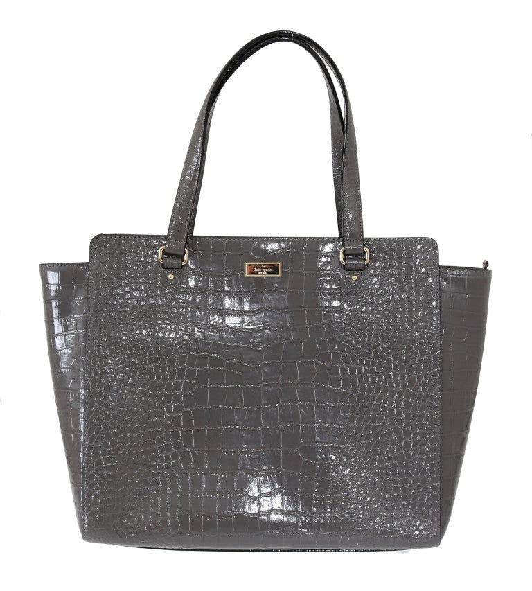 Kate Spade Grey Croc Embossed Leather Elissa Bristol Drive Tote Handbag Bag - ClickThatClicks 