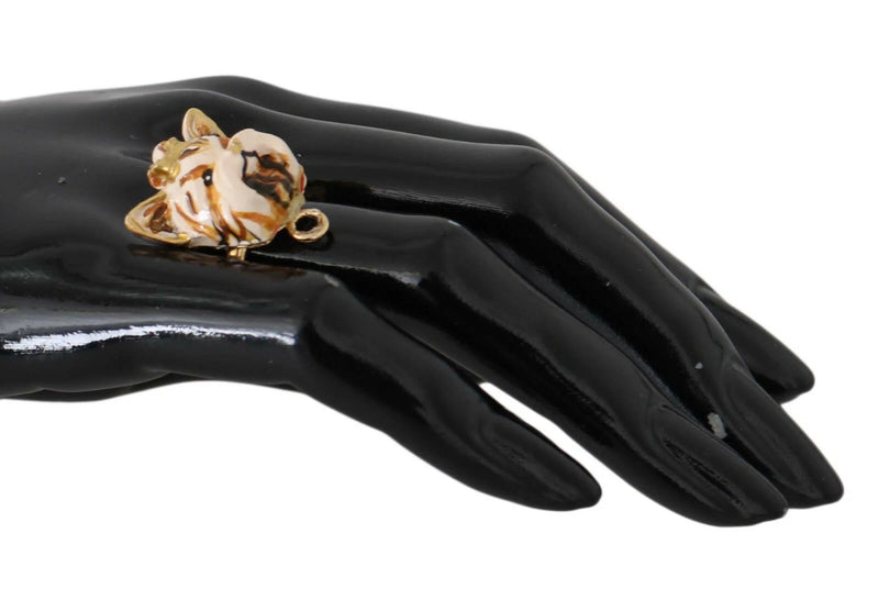 Dolce & Gabbana Gold Brass Resin Beige Dog Pet Accessory Ring