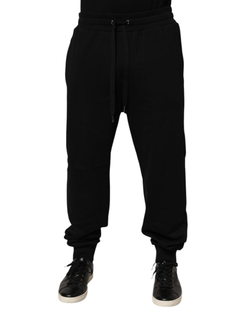 Dolce & Gabbana Black Cotton Drawstring Logo Sweatpants Pants