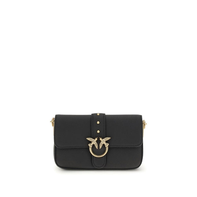 PINKO Black Calf Leather Bos Taurus Shoulder Bag