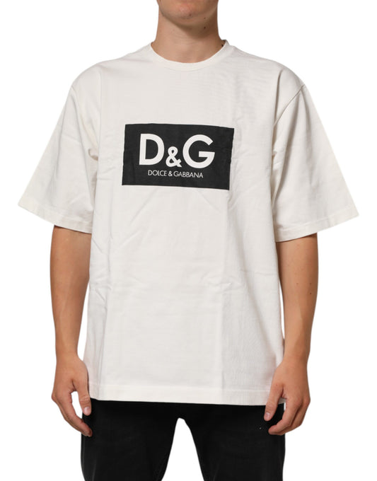 Dolce & Gabbana White Logo Print Cotton Crew Neck Men T-shirt - ClickThatClicks 
