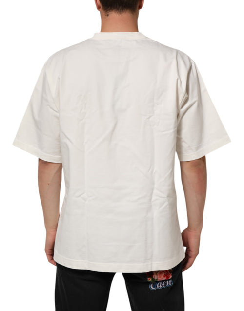 Dolce & Gabbana White Logo Print Cotton Crew Neck Men T-shirt - ClickThatClicks 