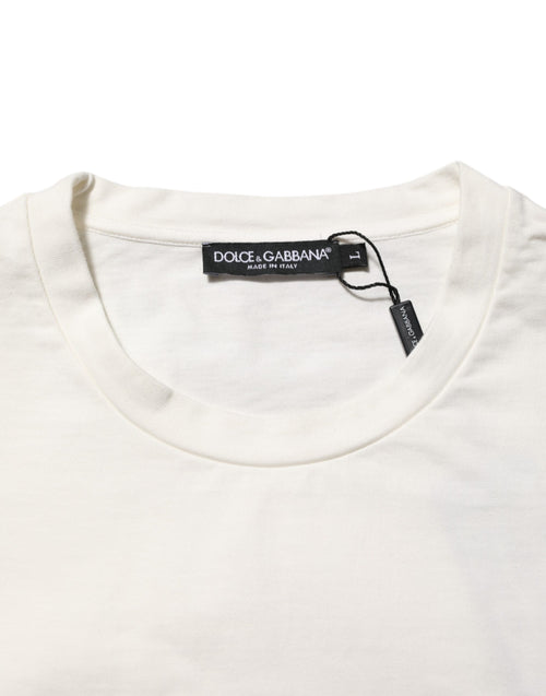 Dolce & Gabbana White Logo Print Cotton Crew Neck Men T-shirt - ClickThatClicks 