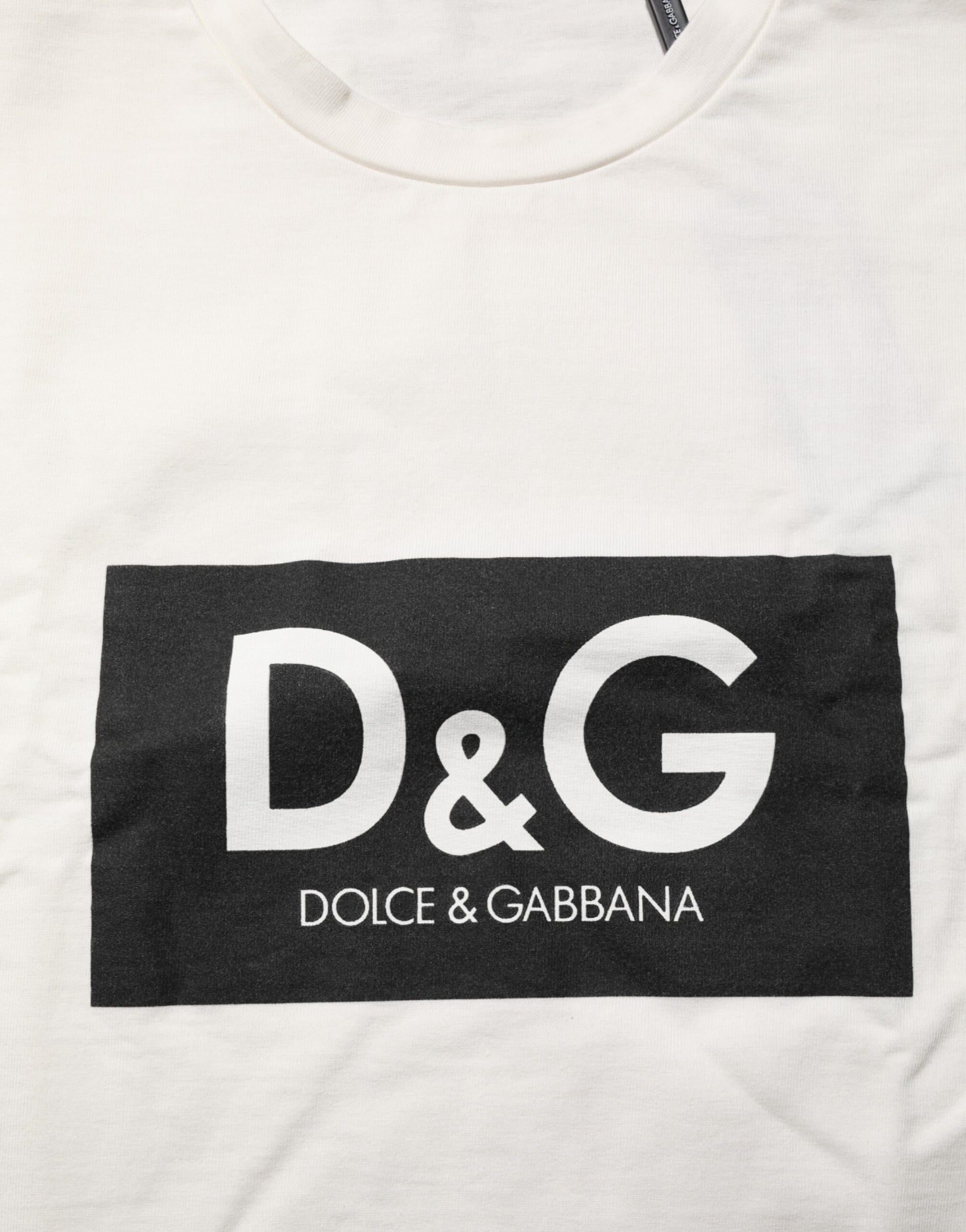 Dolce & Gabbana White Logo Print Cotton Crew Neck Men T-shirt - ClickThatClicks 