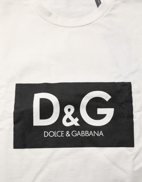 Dolce & Gabbana White Logo Print Cotton Crew Neck Men T-shirt - ClickThatClicks 