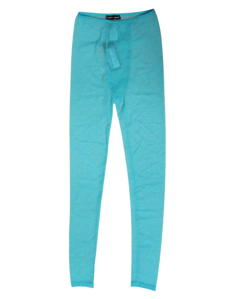 Dolce & Gabbana Light Blue Nylon Logo Lace Leggings Pants Underwear