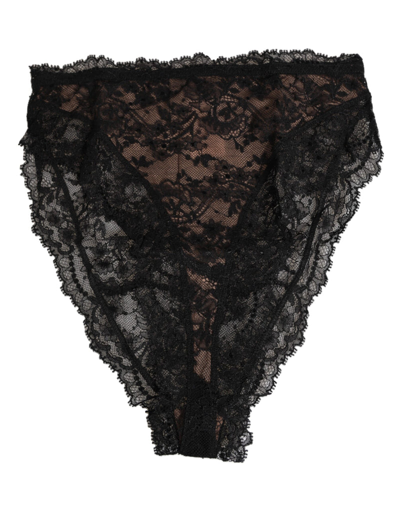 Dolce & Gabbana Black Floral Lace Mesh High Brief Panty  Underwear