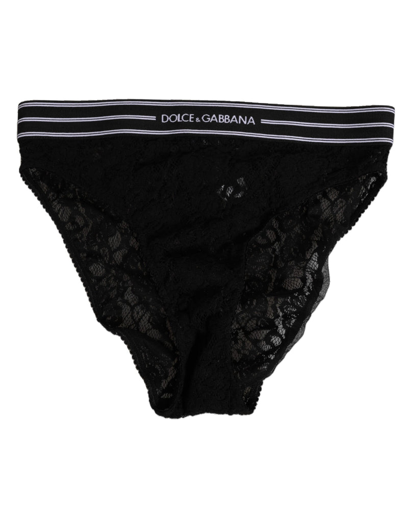 Dolce & Gabbana Black Lace Slip Brief Logo Waistband  Underwear