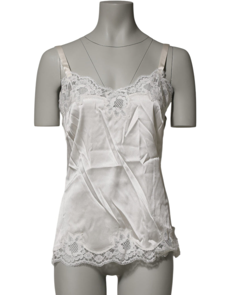 Dolce & Gabbana Off White Floral Lace Tank Lingerie Top Underwear