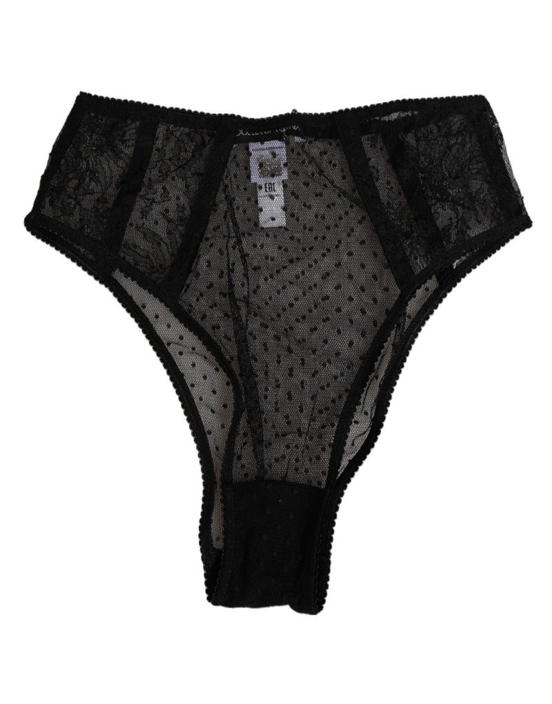 Dolce & Gabbana Black Lace Polka Dot Mesh High Waist Underwear