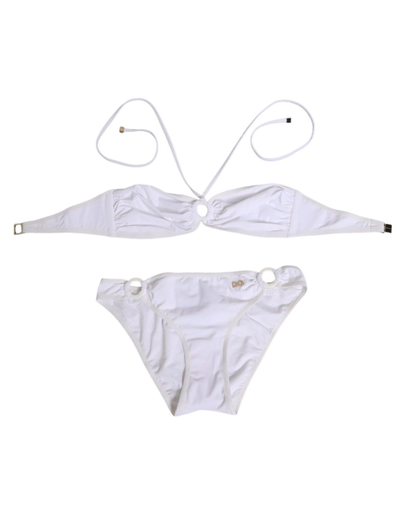 Dolce & Gabbana White Logo Swimsuit 2 Piece Top Bottom Swimwear