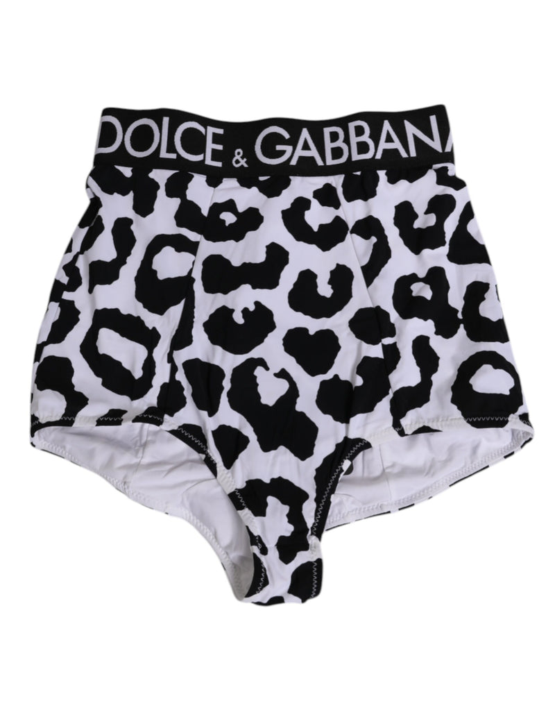 Dolce & Gabbana White Leopard Nylon High Waist Girdle Underwear