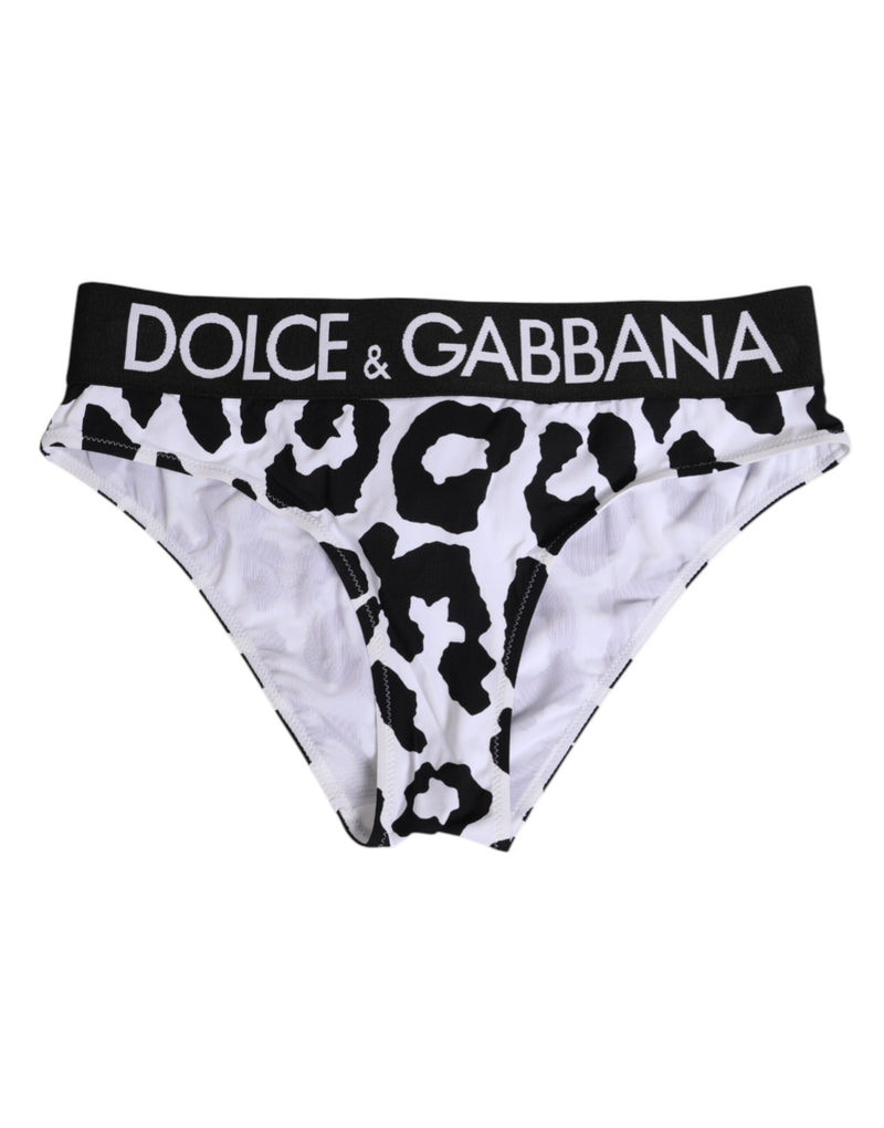 Dolce & Gabbana White Leopard Nylon High Waist Panty Underwear