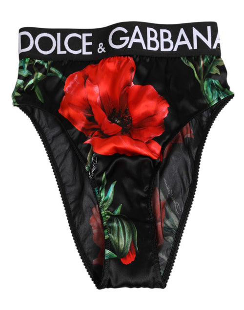 Dolce & Gabbana Black Floral Silk High Waist Panty Underwear - ClickThatClicks 