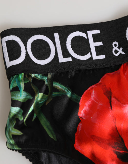 Dolce & Gabbana Black Floral Silk High Waist Panty Underwear - ClickThatClicks 