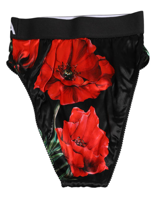 Dolce & Gabbana Black Floral Silk High Waist Panty Underwear - ClickThatClicks 