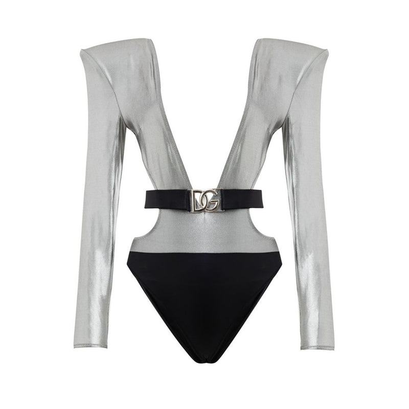 Dolce & Gabbana Gray Viscose One-Piece Swimsuit