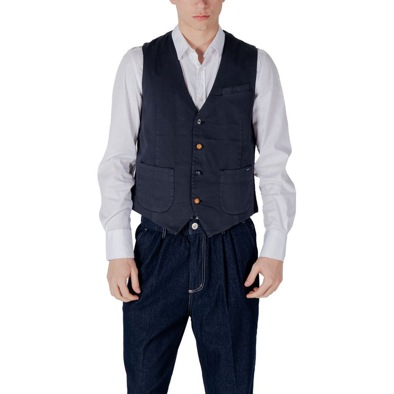 Gianni Lupo Blue Cotton Waistcoat