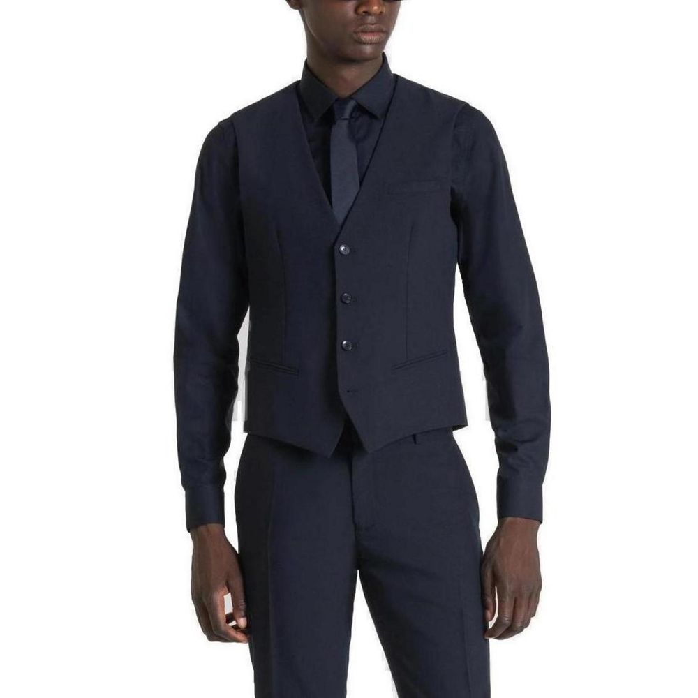 Antony Morato Blue Polyester Waistcoat - ClickThatClicks 