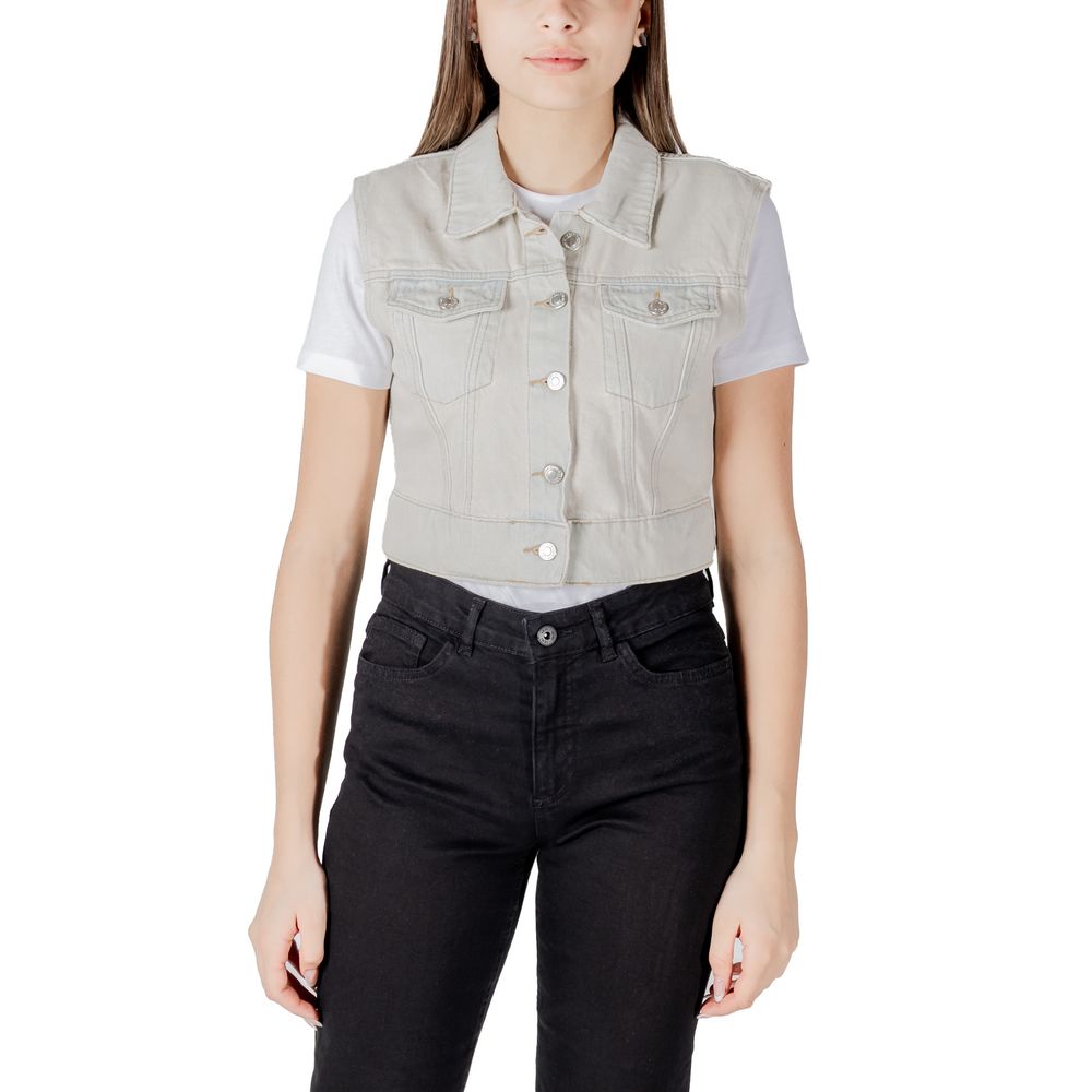 Only Light Blue Cotton Sleveless Jacket - ClickThatClicks 
