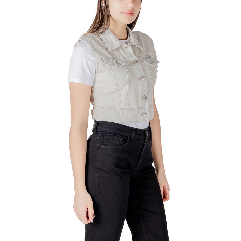 Only Light Blue Cotton Sleveless Jacket - ClickThatClicks 