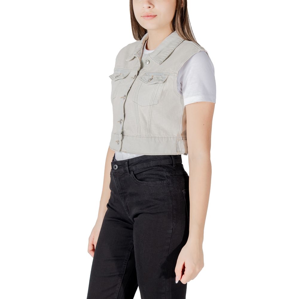 Only Light Blue Cotton Sleveless Jacket - ClickThatClicks 