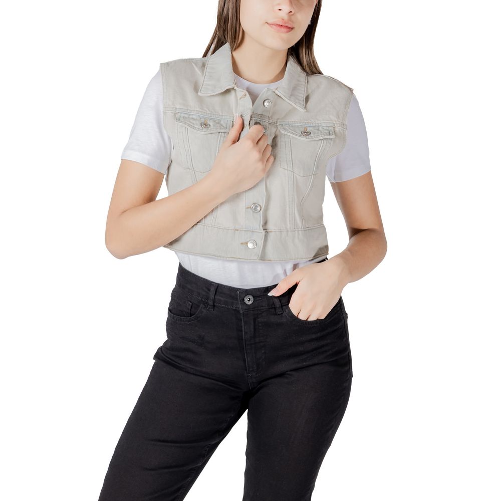 Only Light Blue Cotton Sleveless Jacket - ClickThatClicks 
