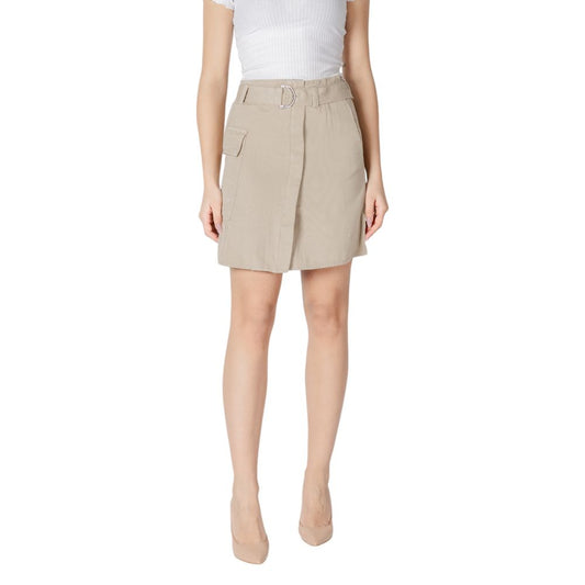 Vila Clothes Beige Cotton Mini Skirt - ClickThatClicks 