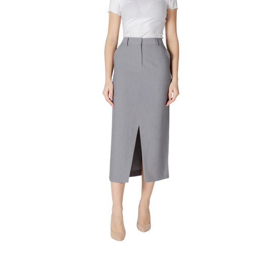 ICHI Gray Polyester Long Skirt - ClickThatClicks 
