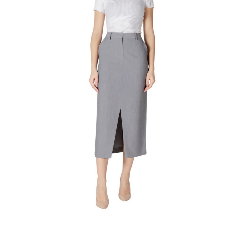 ICHI Gray Polyester Long Skirt