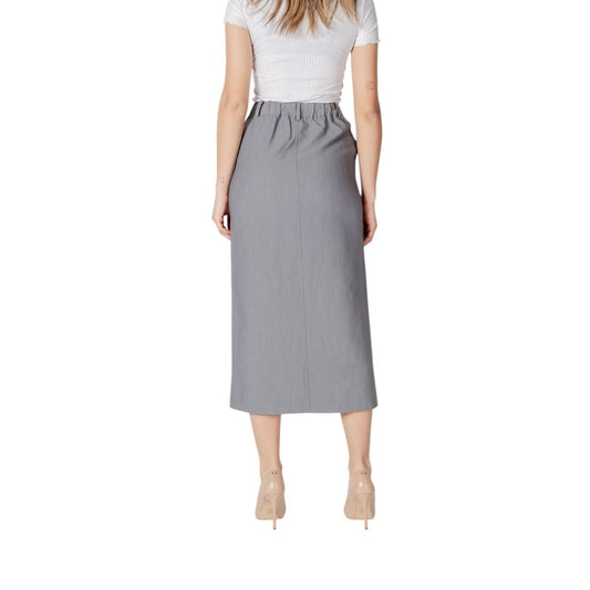 ICHI Gray Polyester Long Skirt - ClickThatClicks 