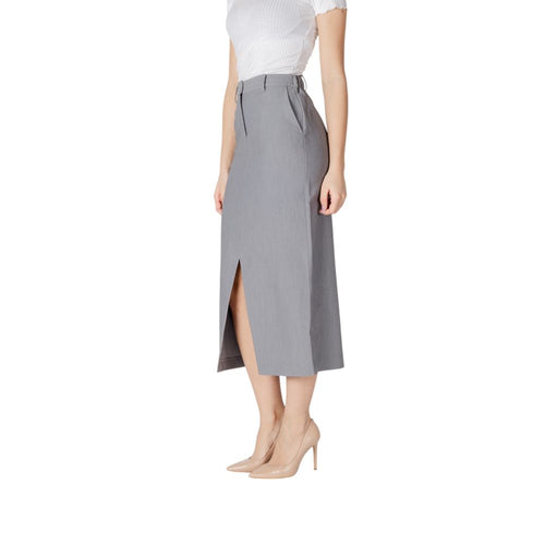 ICHI Gray Polyester Long Skirt - ClickThatClicks 
