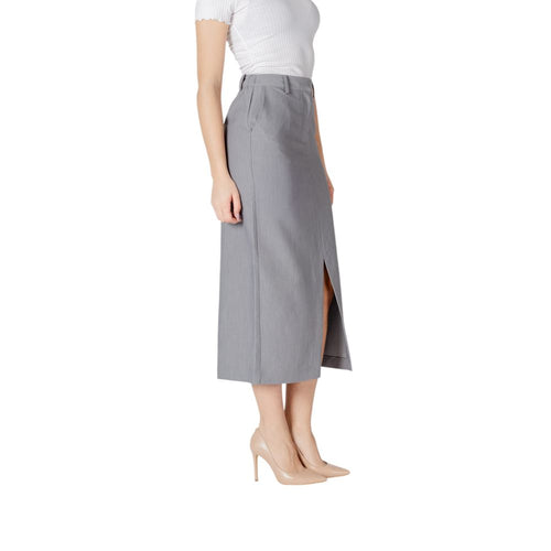 ICHI Gray Polyester Long Skirt - ClickThatClicks 