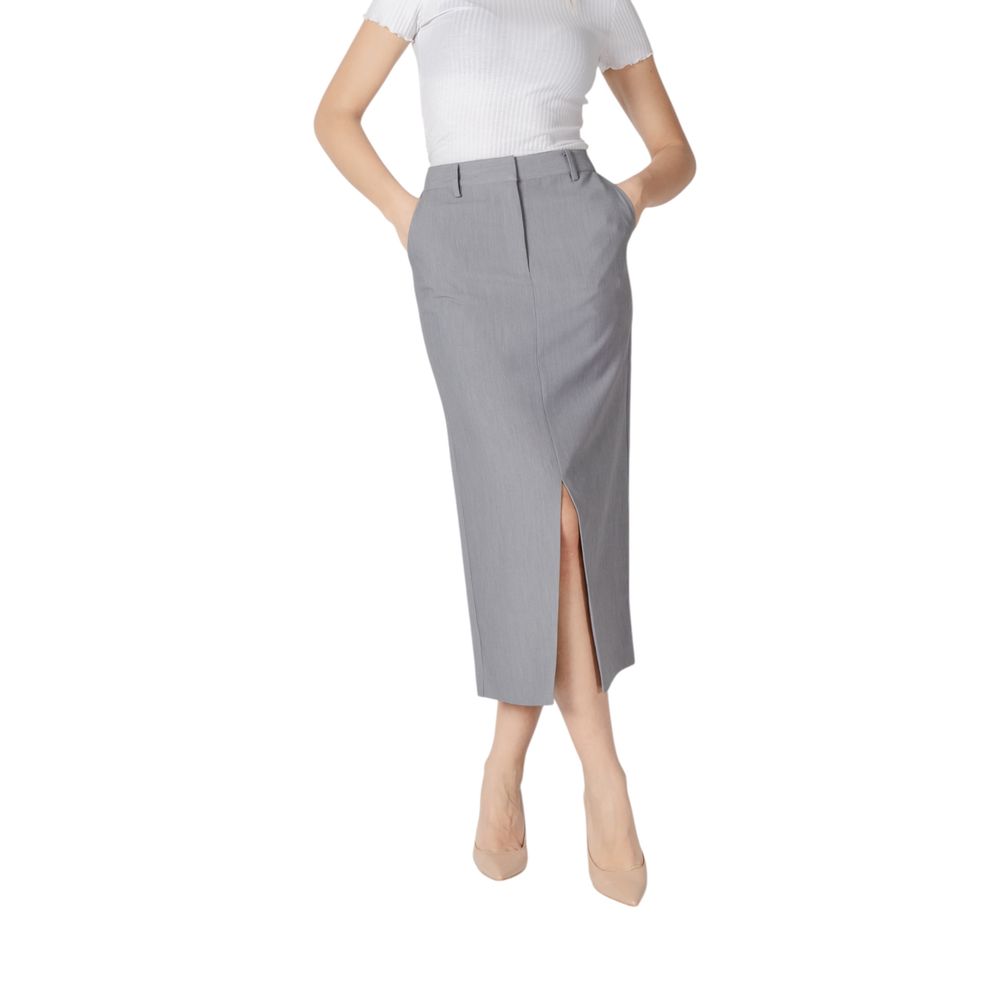 ICHI Gray Polyester Long Skirt - ClickThatClicks 
