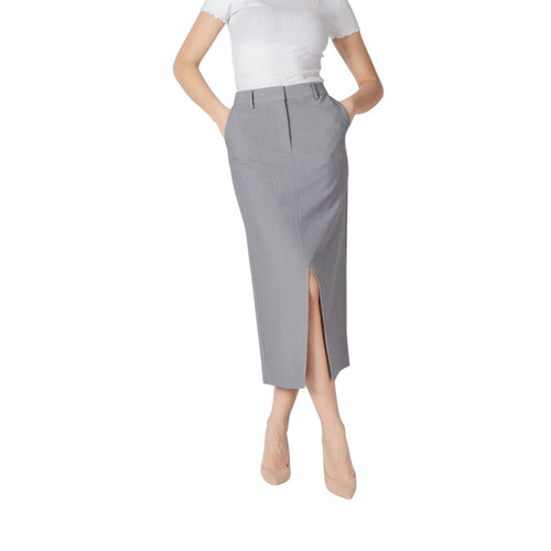 ICHI Gray Polyester Long Skirt - ClickThatClicks 